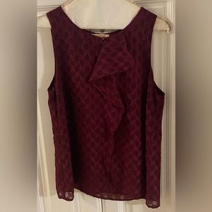 Petite medium maroon dressy top with ruffle